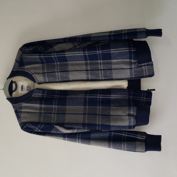 Old Navy Wool Blend Bomber Jacket Plaid Womens Medium Tall Blue Gray - Picture 12 of 14